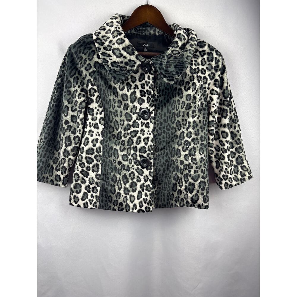Women’s Rafaella Small Black, Grey, White Leopard Print Cape Coat